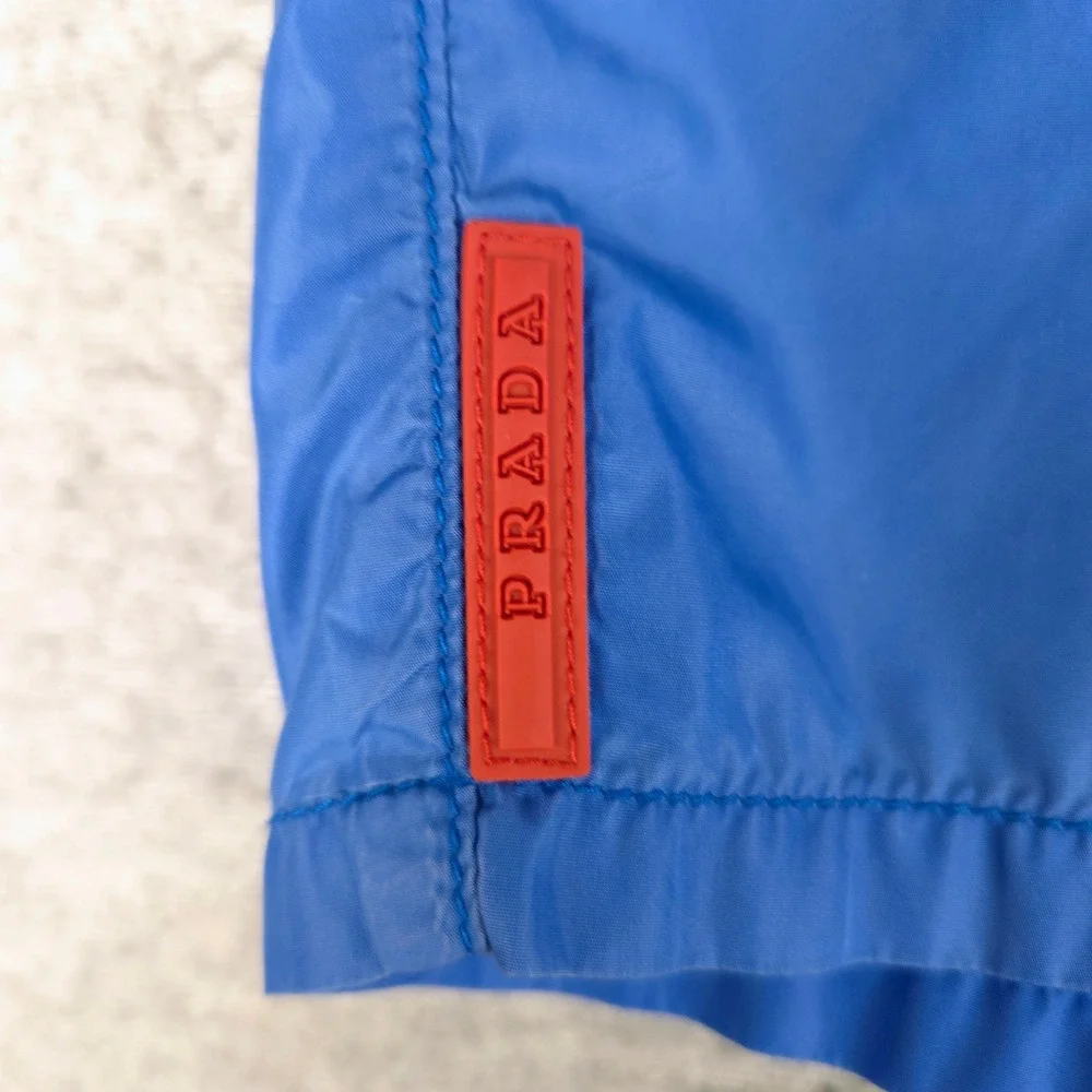 Prada Mens‎ Blue Nylon Swim Shorts Trunks Size 56 IT Logo Drawstring